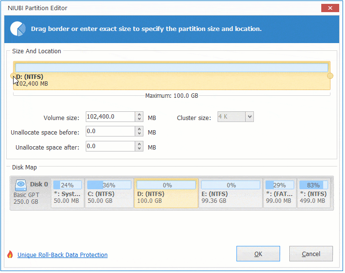 Réduire la partition D