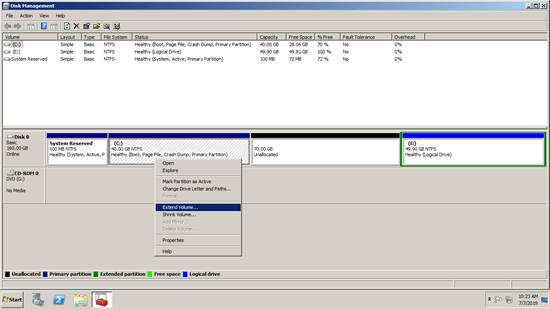 Increase partition size