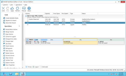 未割り当て領域をEに結合
