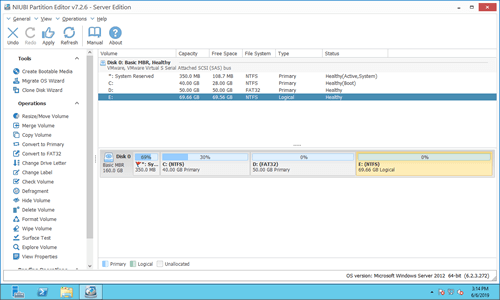 未割り当て領域をDに結合